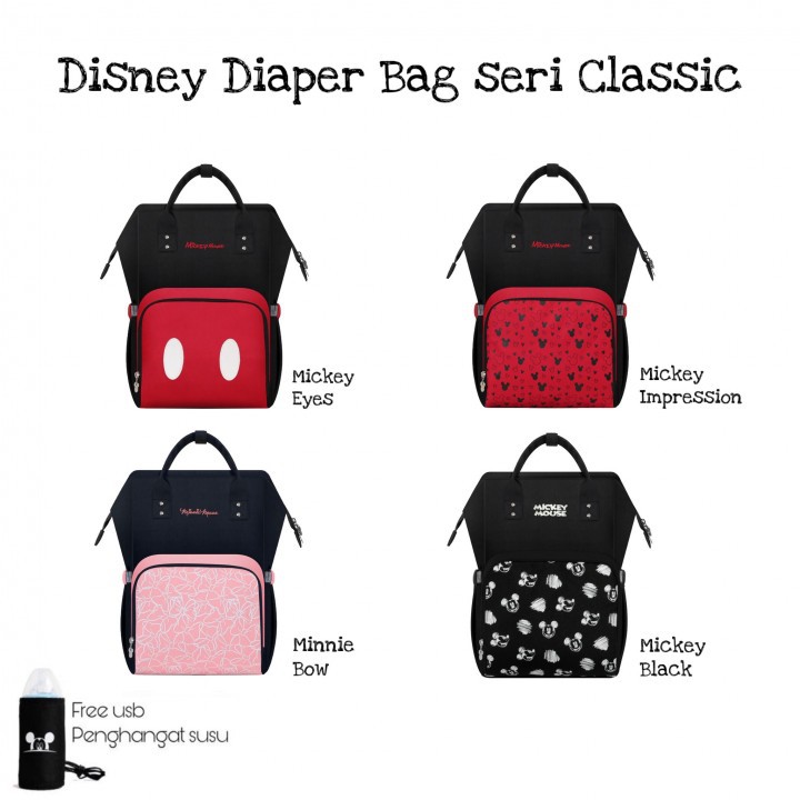 Jual LITTLEOLALA Disney Diaper Bag seri Classic (Free USB penghangat susu) Shopee Indonesia