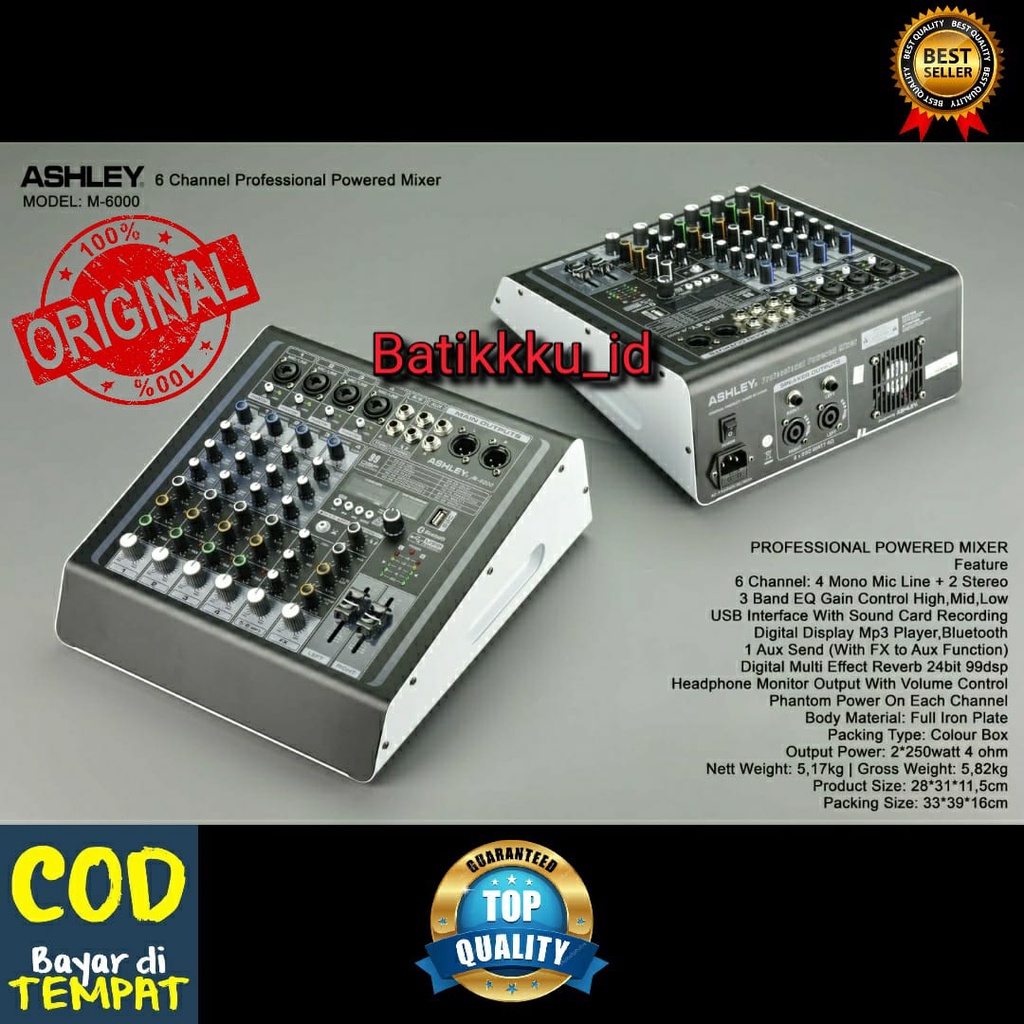 Jual Power Mixer ASHLEY M 6000 M6000 6CH ORIGINAL BluetoothUSB