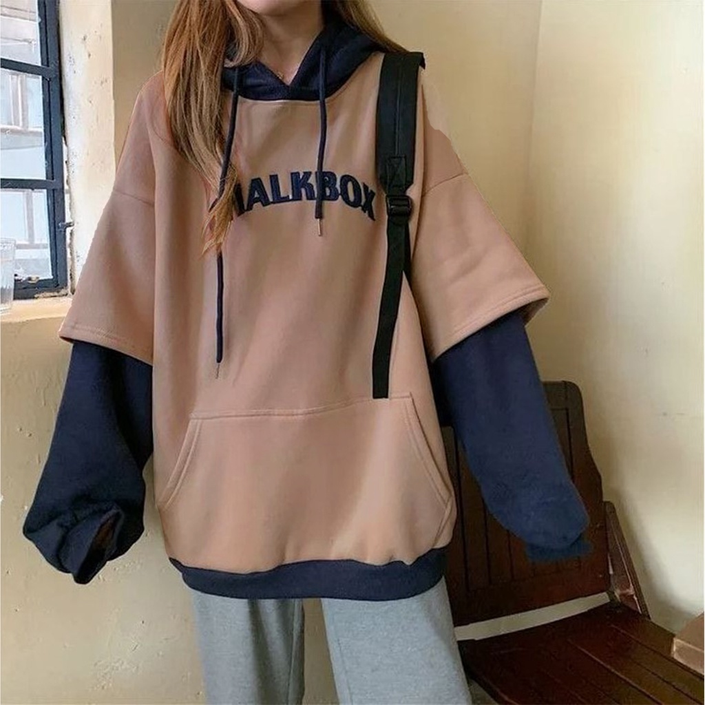Jual Hoodie Kombinasi Oversize ChalkBox Style Korea Bahan Fleece