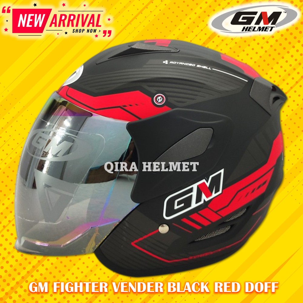 Jual Helm GM Half Face Fighter Vender Black Red Doff Single Visor SNI