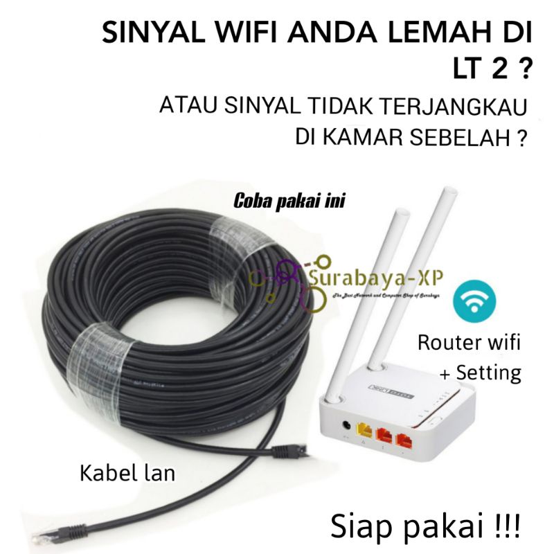 Jual Paket Kabel LAN 30 Meter + Wifi Router untuk penguat sinyal