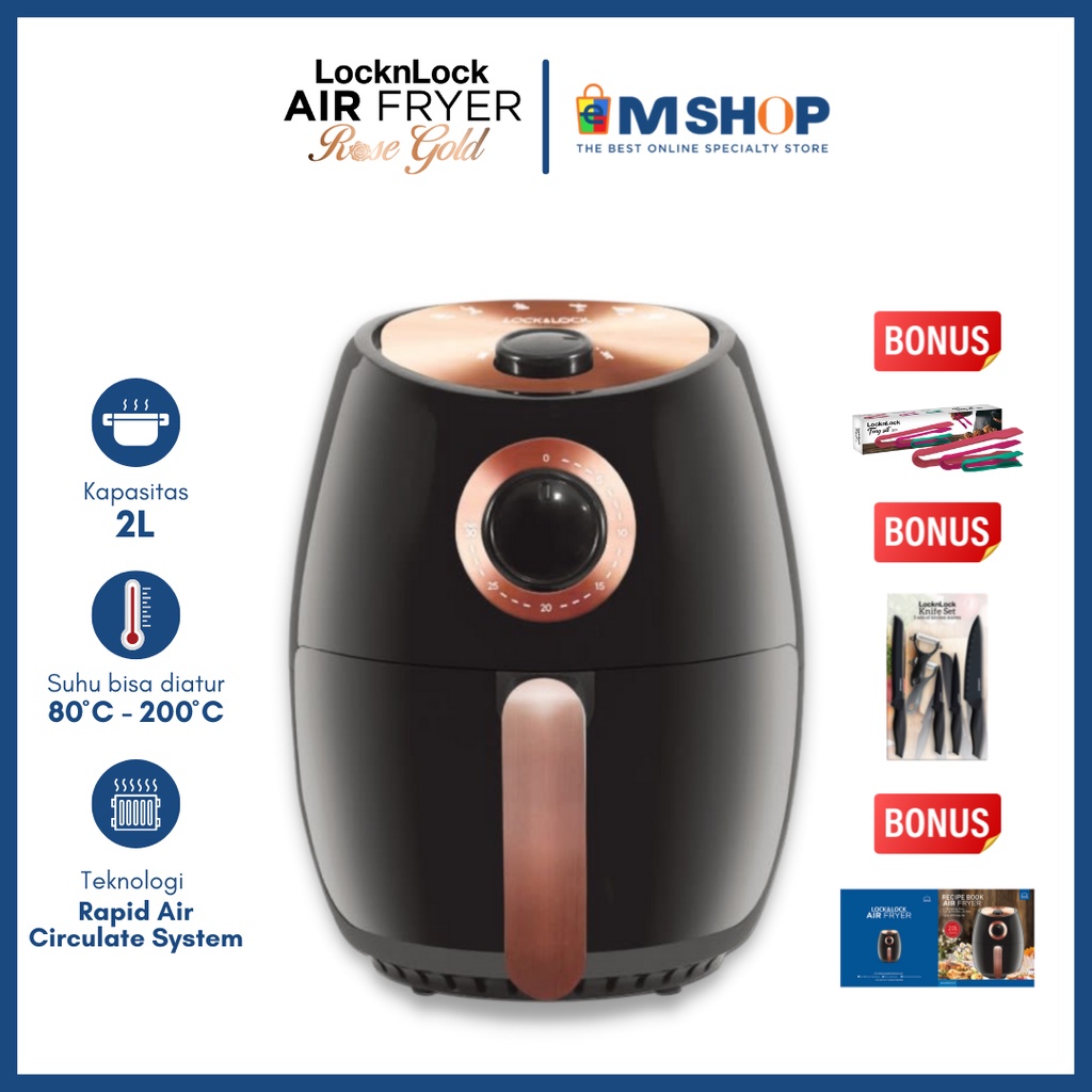 Jual Lock N Lock Air Fryer Rose Gold Series Penggorengan Tanpa Minyak (Bonus Knife Set