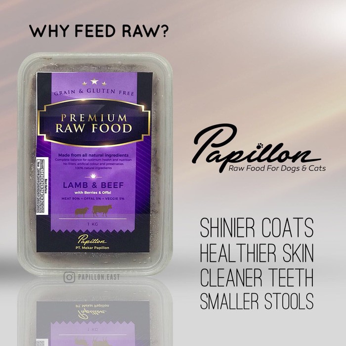 Jual Papillon Raw Dog Food Lamb + Beef Makanan Snack Anjing Kucing