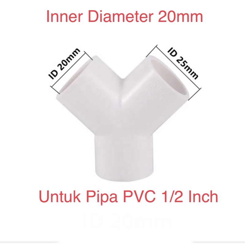 Jual White Fitting 3 Way arah Cabang Y Inner Diameter 20mm for Pipa PVC