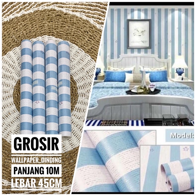 Jual GROSIR WALLPAPER STICKER DINDING MOTIF GARIS BINTANG PANJANG 89M