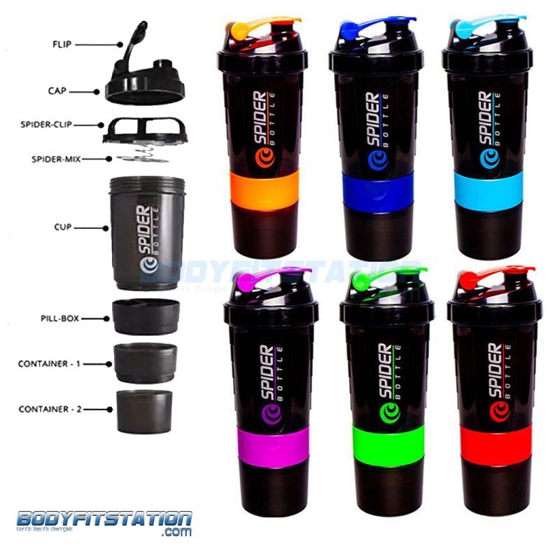 Jual Shaker Spider Bottle 600 ml / 3in1 air botol fitness gym minum shake smart smartshaker susu