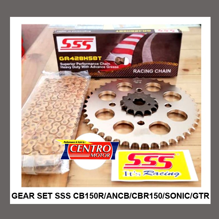 Jual GEAR SET SSS 428 NEWCB150R,CB150R,CBR150R,SONIC,GTR150+RANTAI SSS