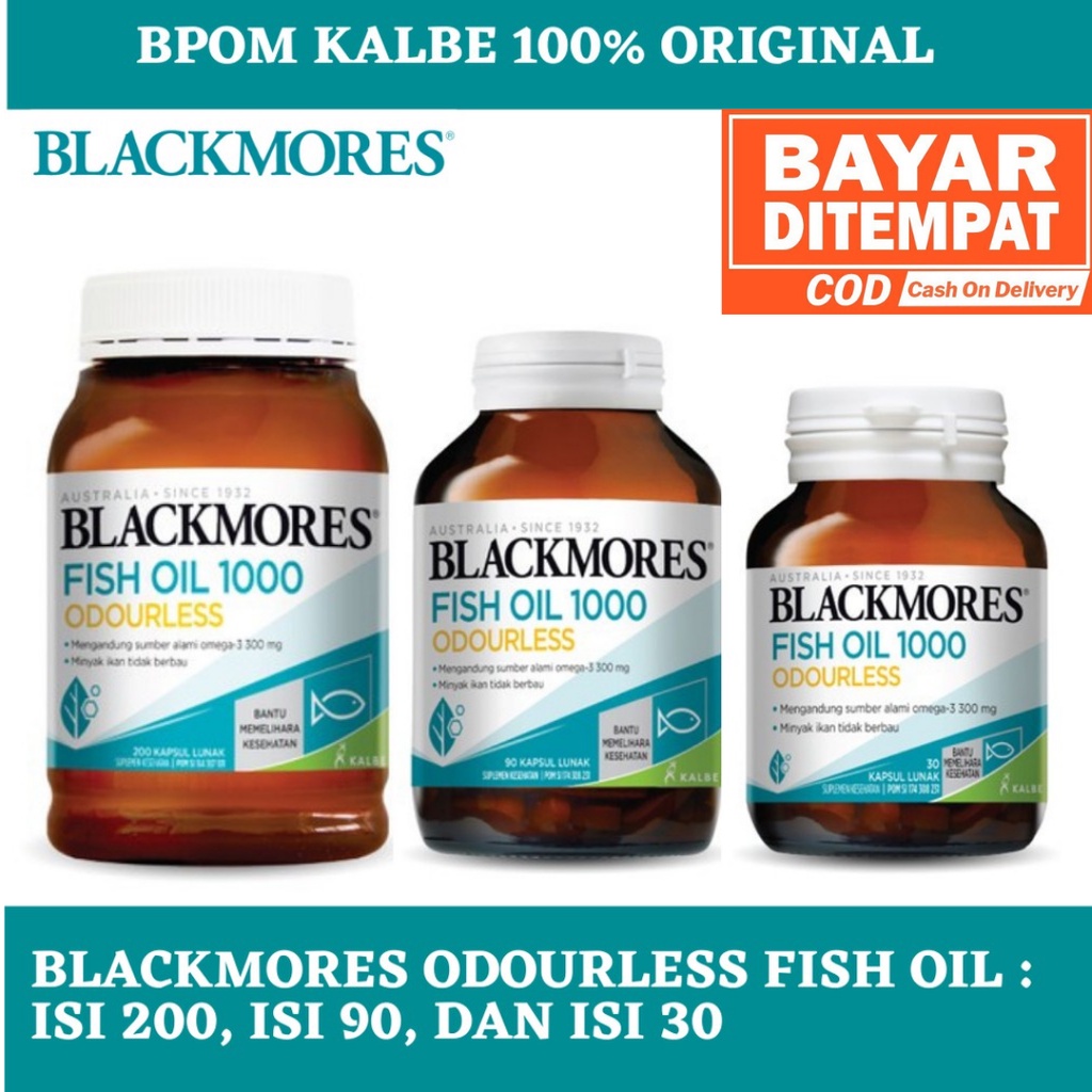 Jual Blackmores Odourless Fish Oil 1000 BPOM Kalbe 90's, 180's Omega