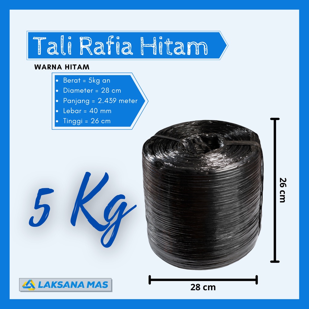 Jual Tali Rafia Plastik Roll Besar Laksanamas Warna Hitam Pekat Ukuran