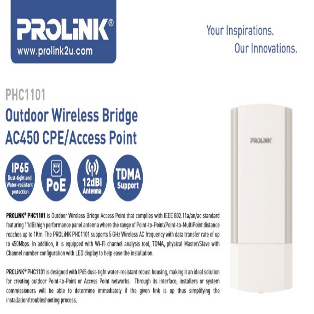 Jual PROLINK PHC1101 Outdoor Wireless Bridge AC450 CPE/Access Point