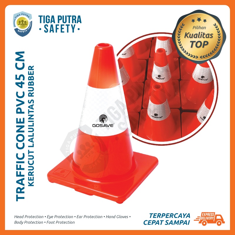 Jual Traffic Cone Karet PVC Rubber 45 cm / Kerucut Lalu Lintas Gosave