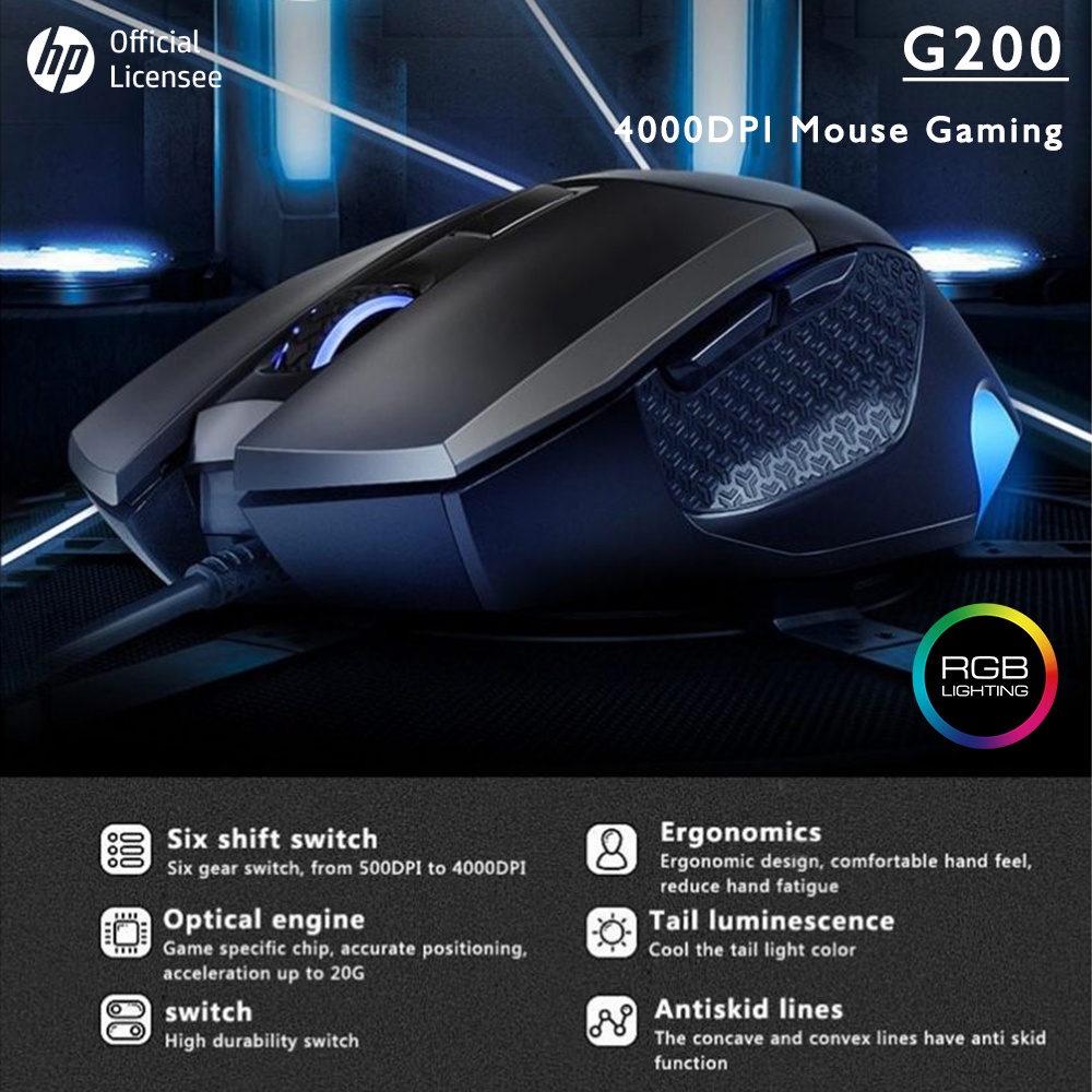 Jual Mouse Gaming HP G200 4000DPI RGB Driver Macro Software Shopee