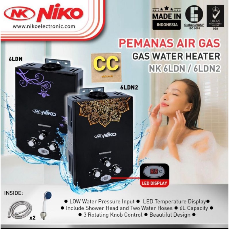 Jual WATER HEATER NIKO / PEMANAS AIR GAS NIKO NK 6 LDN hitam NK6LDN