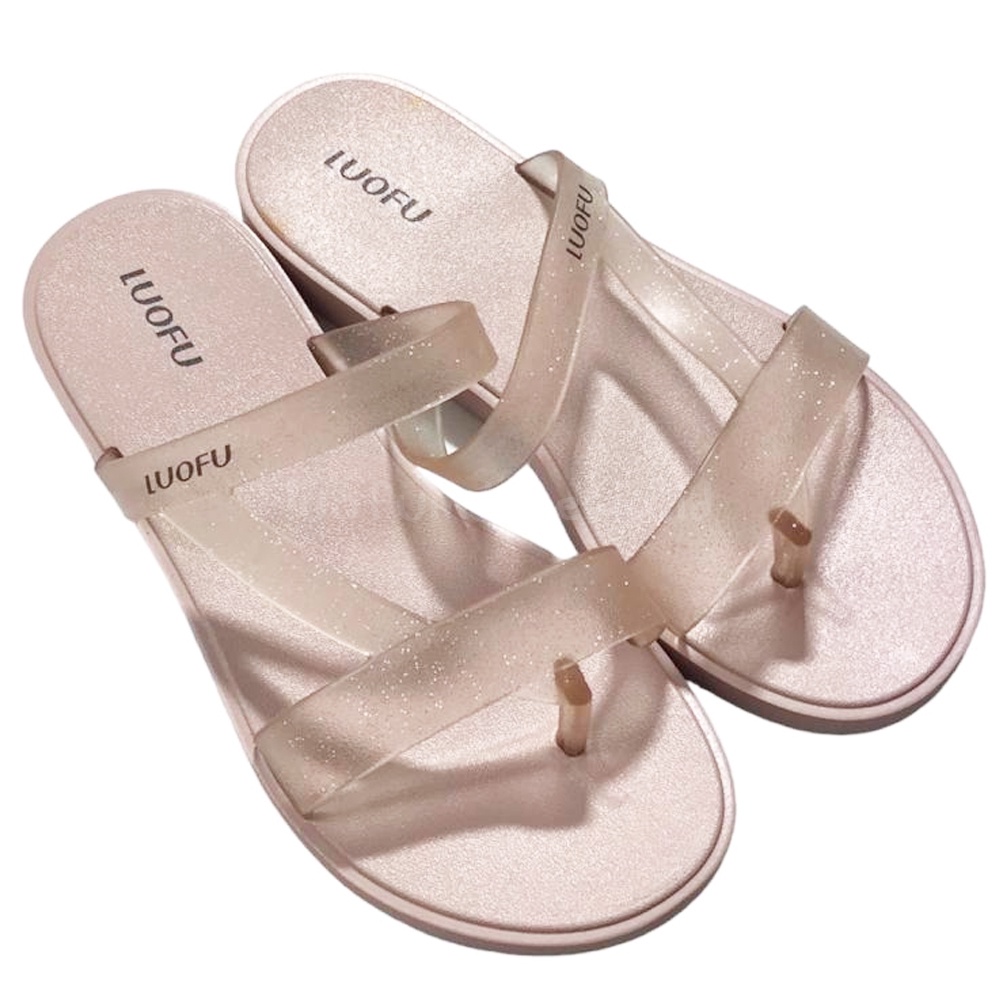 Jual LUOFU Sendal Jepit Z Glitter Transparan Jelly Karet Pvc Wanita