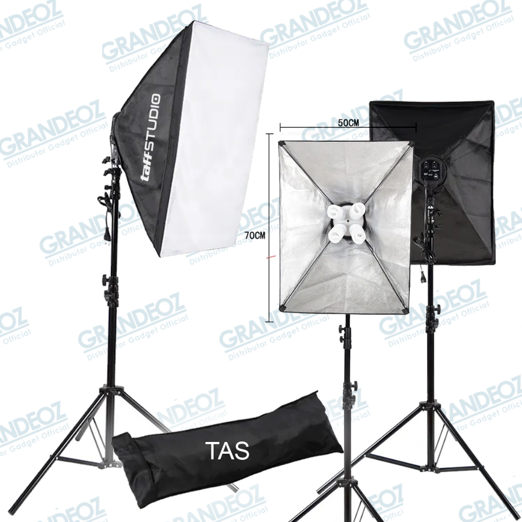 Jual Set Lampu Softbox 4 Socket 50x70cm Payung E27 + Light Stand 2M