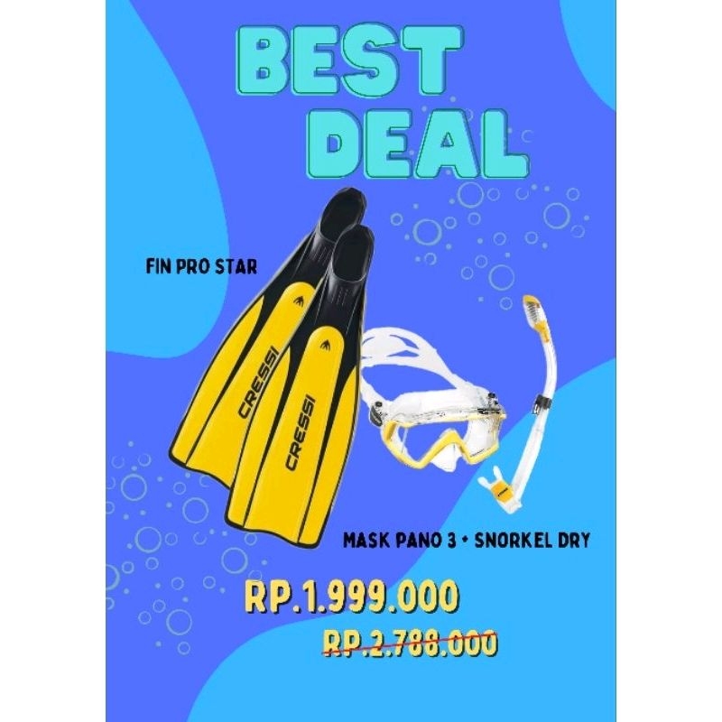 Jual COMBO SET CRESSI Fin Pro Star + Mask Pano3 + Snorkel Dry Cressi