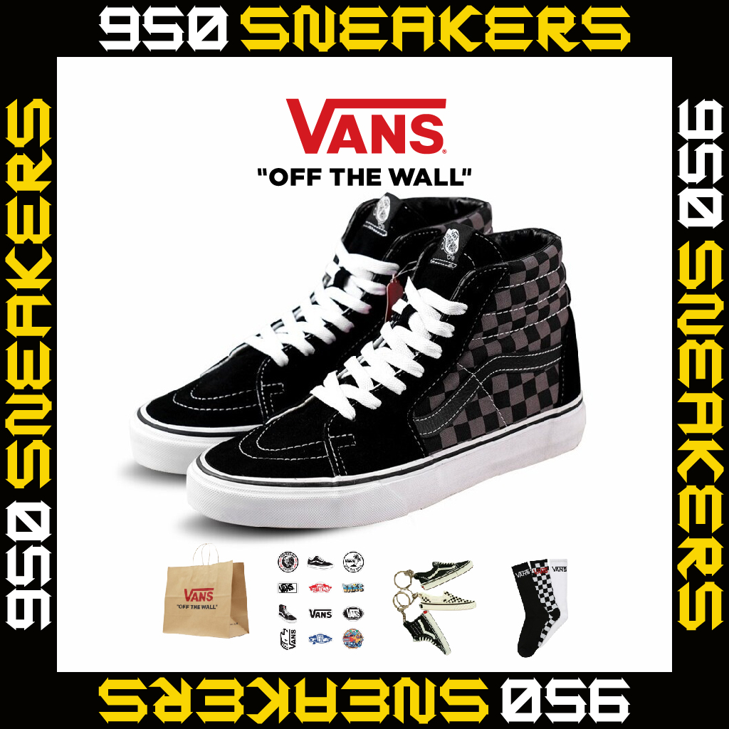 Jual VANS SK8 Hi Checkerboard Black Pewter White Original Shopee