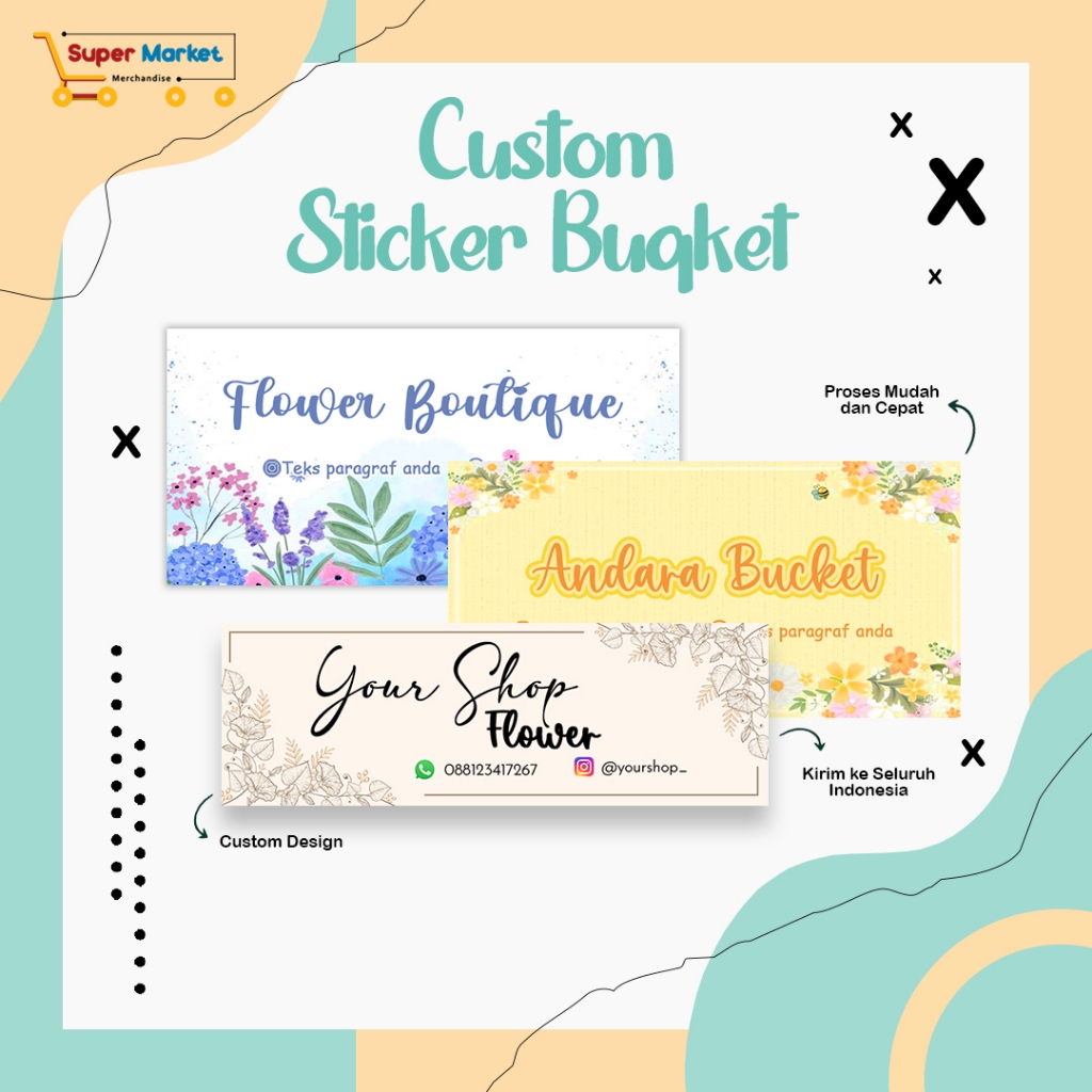 Jual Stiker Label Buket Bunga / Cetak Stiker Bunga / Bouquet / Sticker