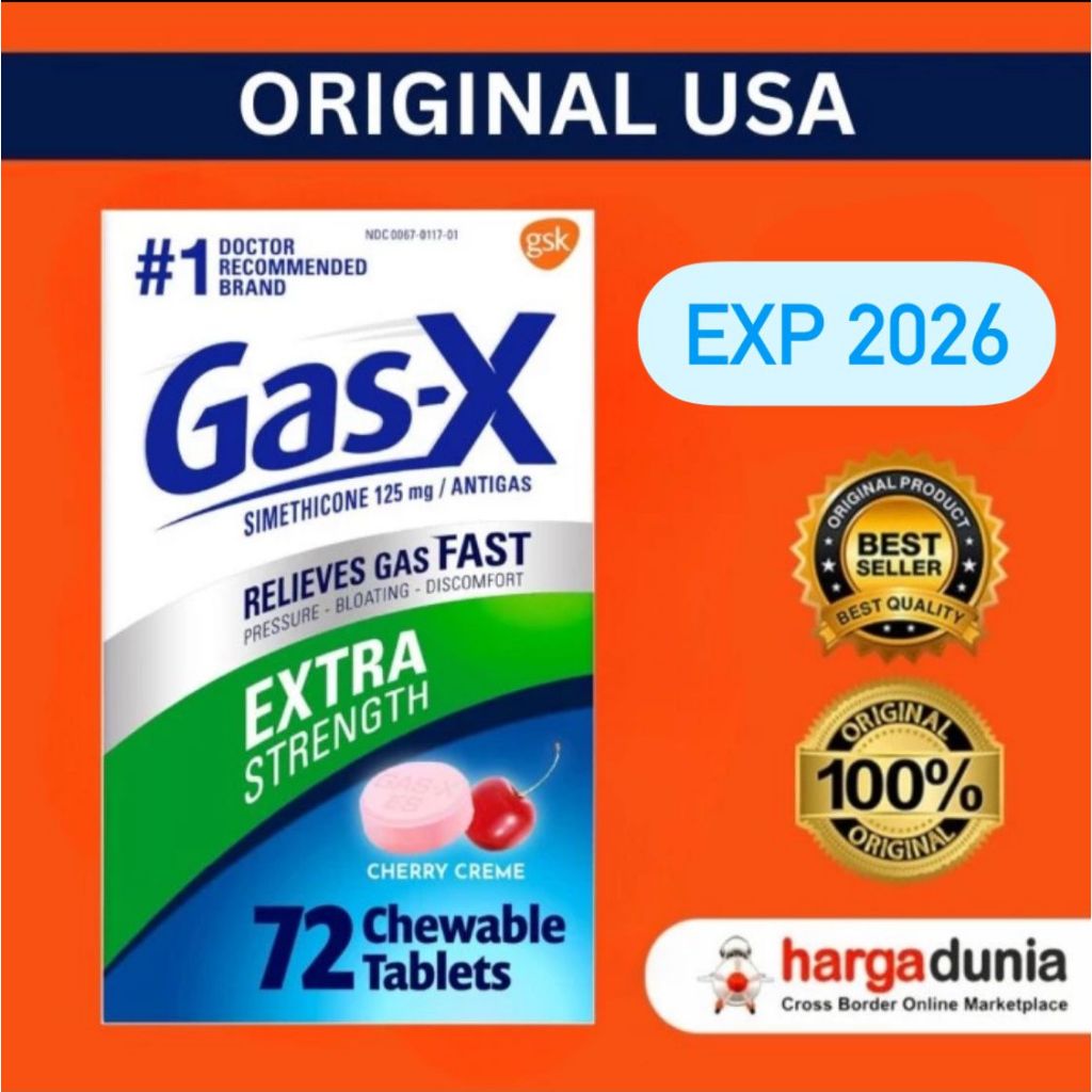 Jual GasX Simethicone Isi 72 Chewable Tablets 100 Ori USA, Anti Gas