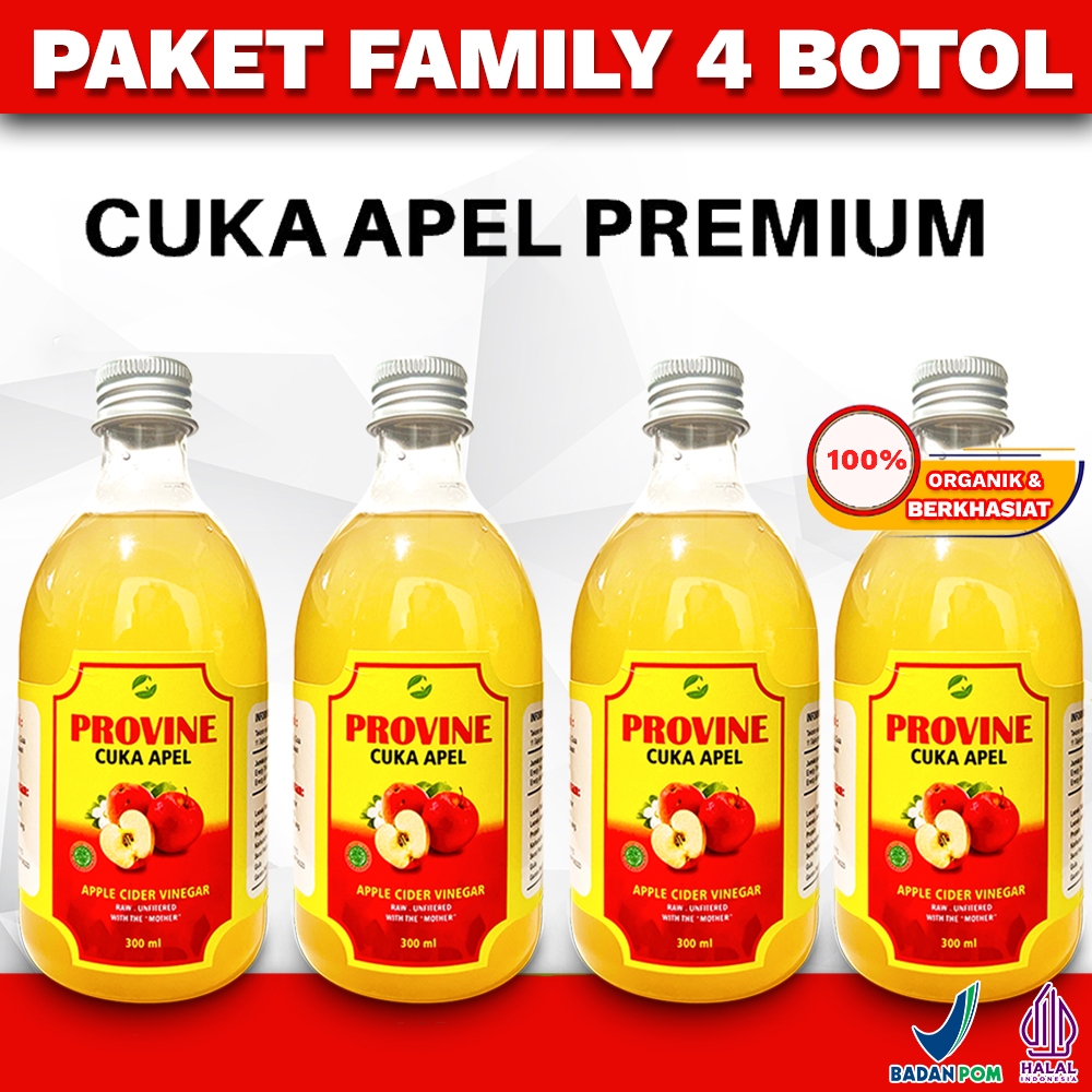 Jual PAKET 4 BOTOL PROVINE CUKA APEL PREMIUM HALAL & BPOM Apple Cider