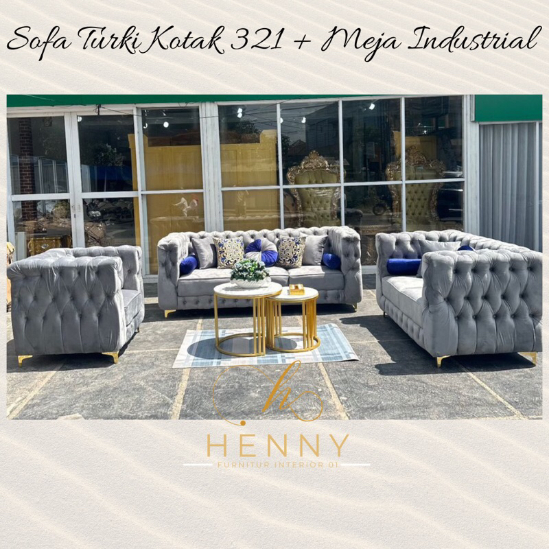 Jual Henny Furniture Sofa Turki Kotak 321 + Meja Industrial Shopee