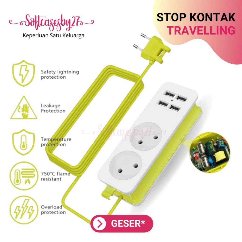 Jual Portable Stop Kontak Traveling Travel 2/3 Colokan Lubang Socket