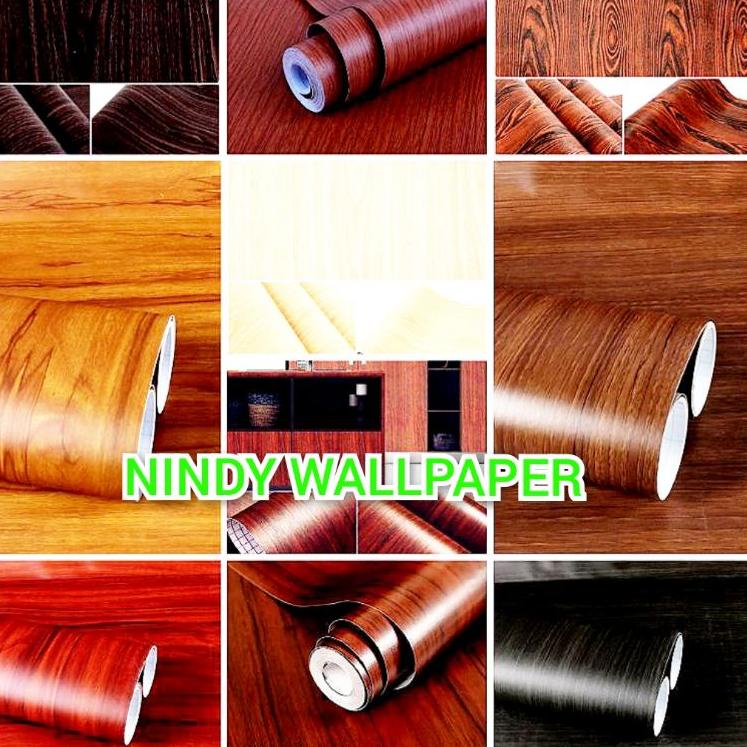 Jual Wallpaper Sticker Dinding Motif Serat Kayu Triplek Lis Hitam