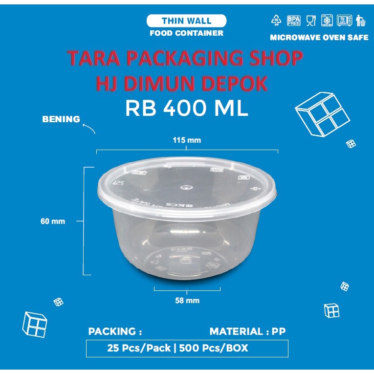 Jual THINWALL BOWL 400 ML MANGKOK PLASTIK DISPOSAL ISI 25 PCS Shopee