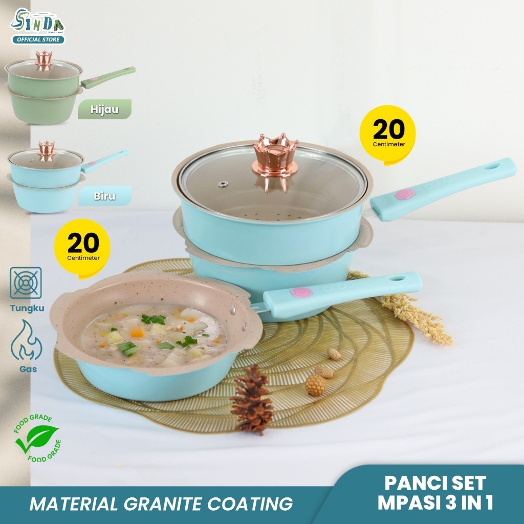 Jual Sinda Panci Mpasi Set Bayi 4Pc Bonus Kukusan Cotting Granit Wajan