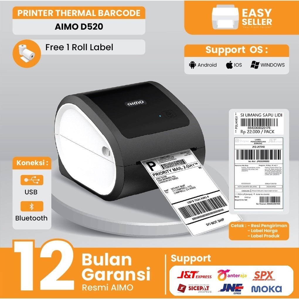 Jual Barcode Printer Thermal D520 dengan Dukungan 110MM A6 USB & Bluetooth Cocok untuk Cetak