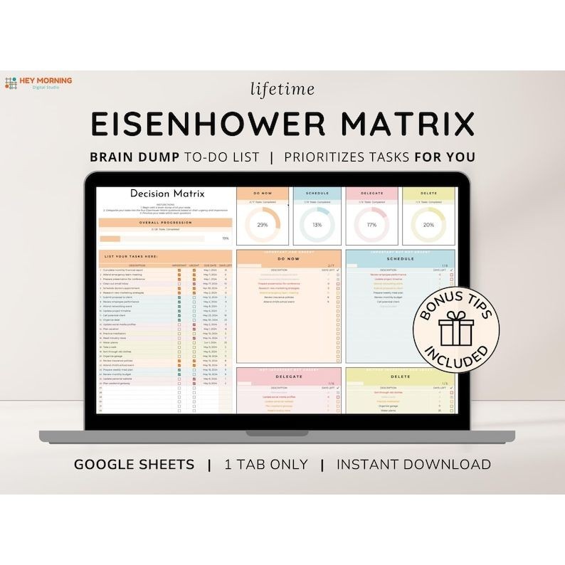 Jual ADHD Planner Eisenhower Matrix Google Sheets Decision Matrix