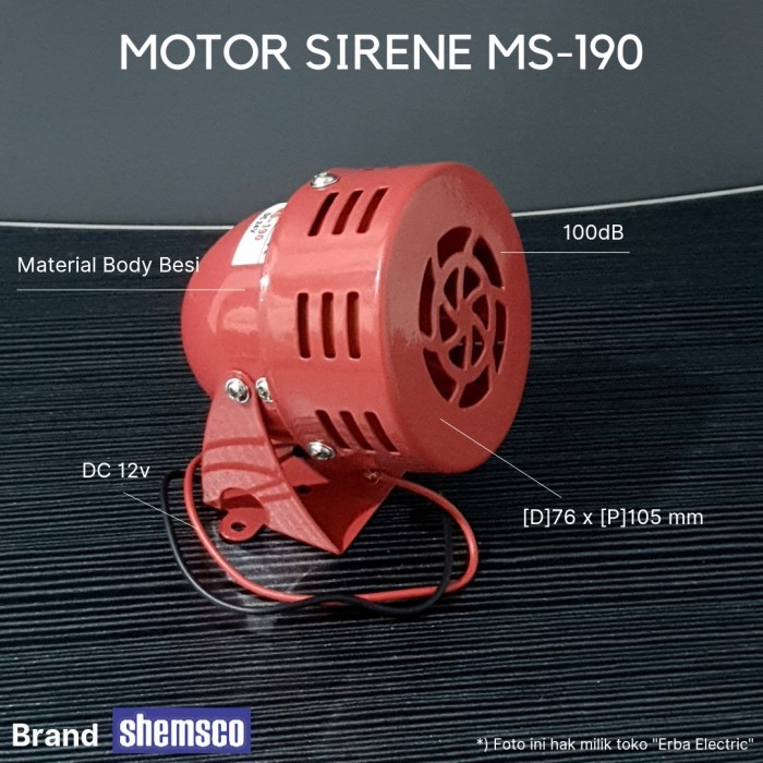 Jual TD99 SHEMSCO MS190 DC 12v Motor Sirene Alarm Warning Siren 100db
