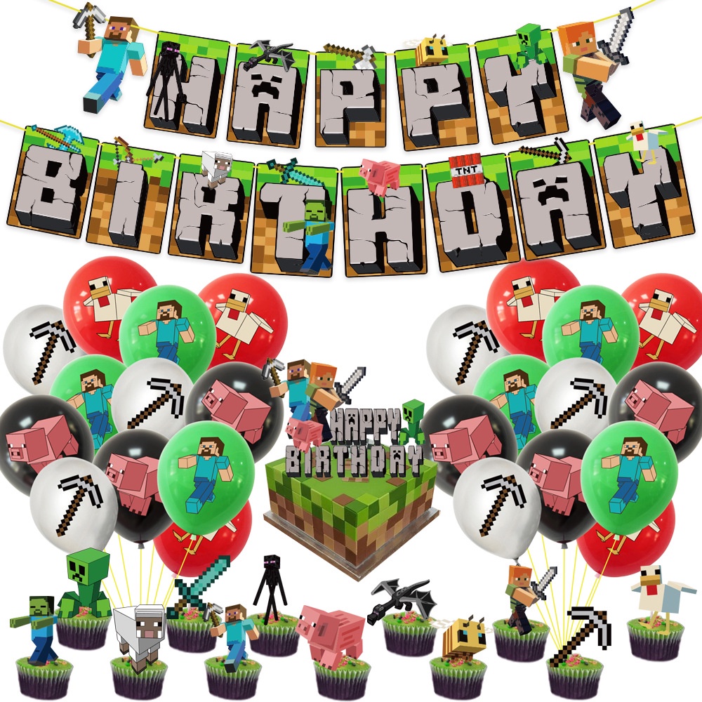 Juego De Globos Minecraft De Cumpleaños De Fiesta 12 Piezas Foil Ballon