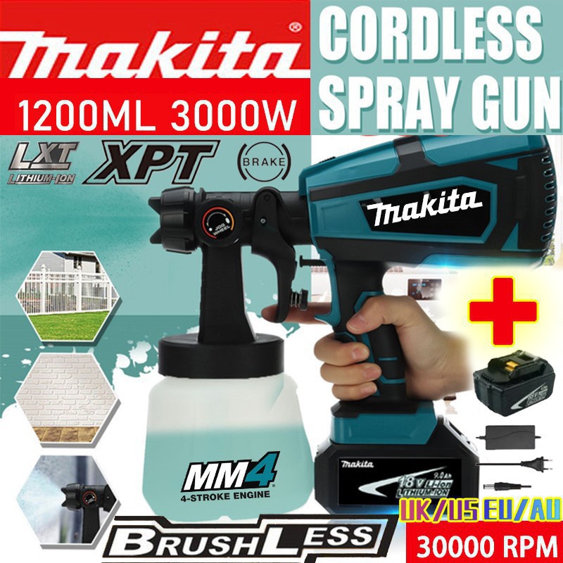 30000RPM Makita Pulverizador De Pintura Sin Aire Eléctrico Escobillas 1200ML 3000W Extraíble