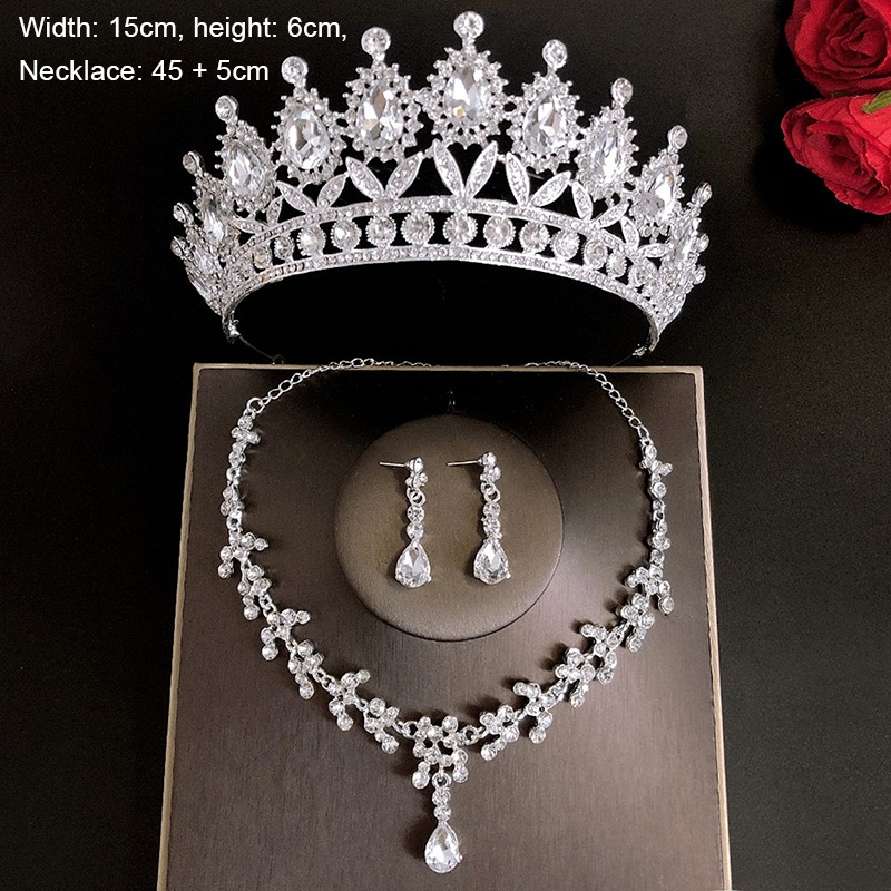 Juego De Tiaras De Novia De Boda Corona Con Pendientes Kit Y Necklack