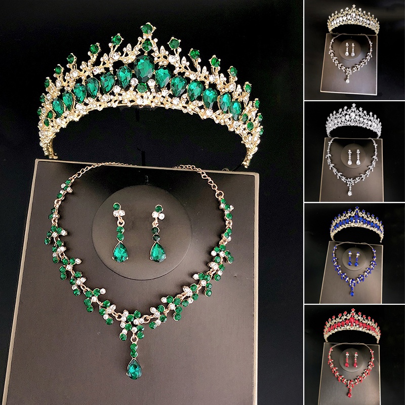 Boda Novia Tiaras Corona Conjunto Con Pendientes Kit Y Necklack Hecho A