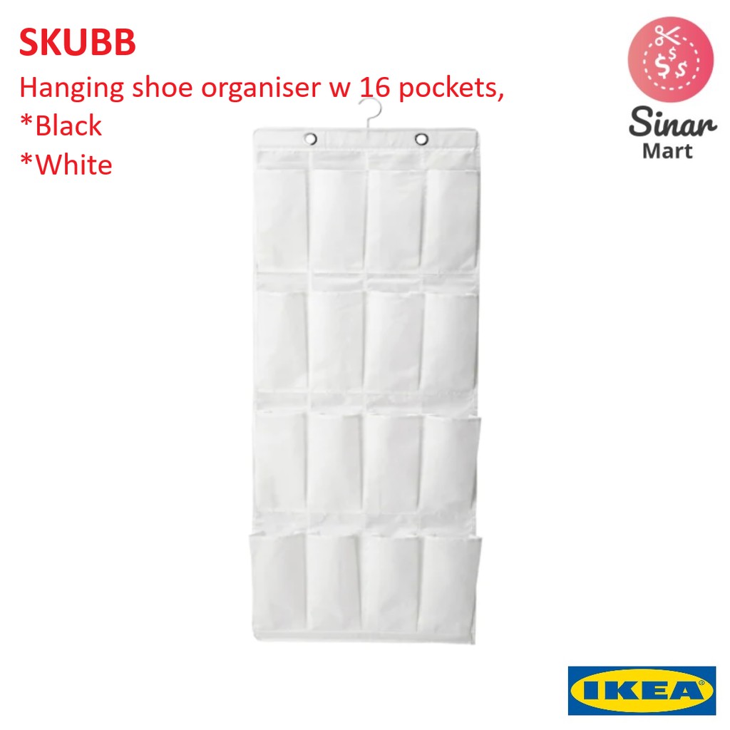 IKEA SKUBB Hanging shoe organiser w 16 pockets, White / Black Shopee