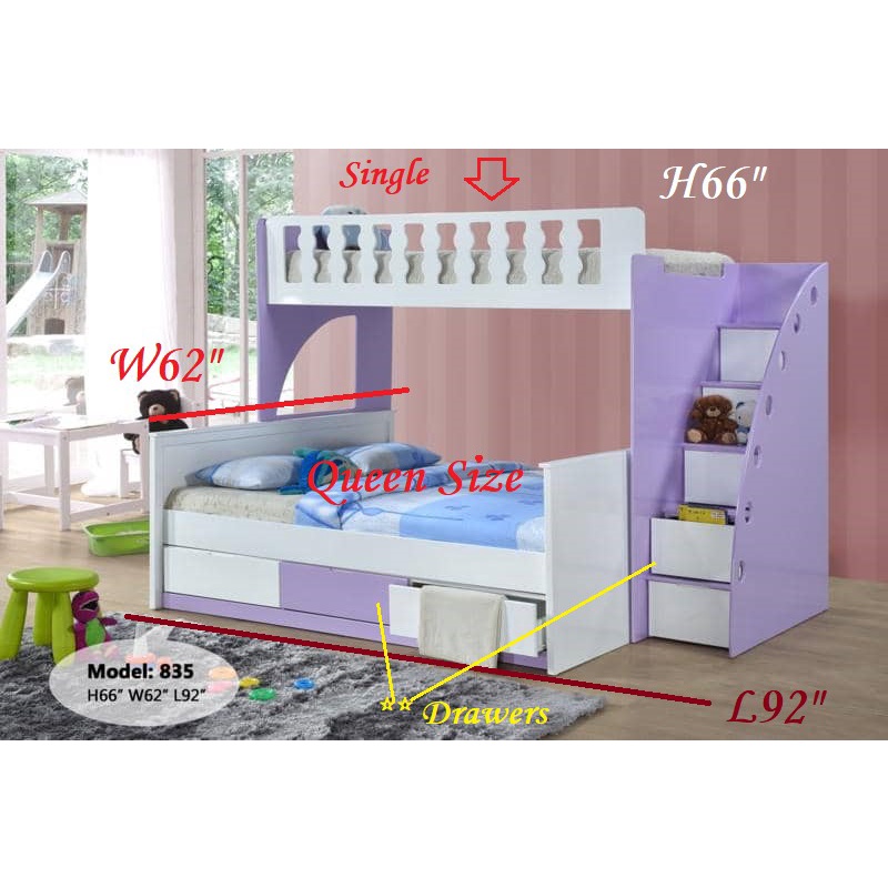 BUNK BED (LOWER BED QUEEN & UPPER DECK 3ft)Bed WITH SAFETY SIDE RAILS