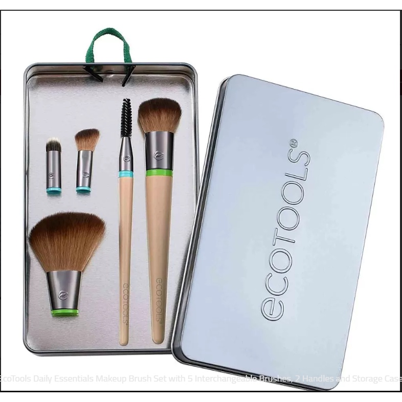 ECOTOOLS INTERCHANGEABLE DAILY ESSENTIALS MAKEUP BRUSH SET FOR EYESHADOW, FOUNDATION, BLUSH, AND