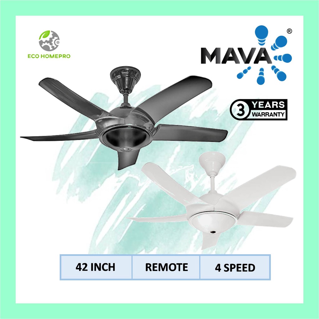Mava 42" 5 Blade Ceiling Fan with Remote Control/ Lamp Kipas Siling