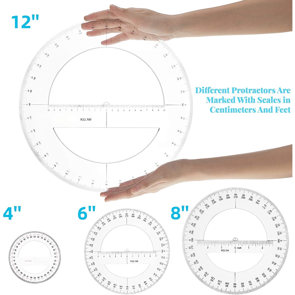 Multisize 360 Degree Protractor Plastic Math Circle Protractors Clear