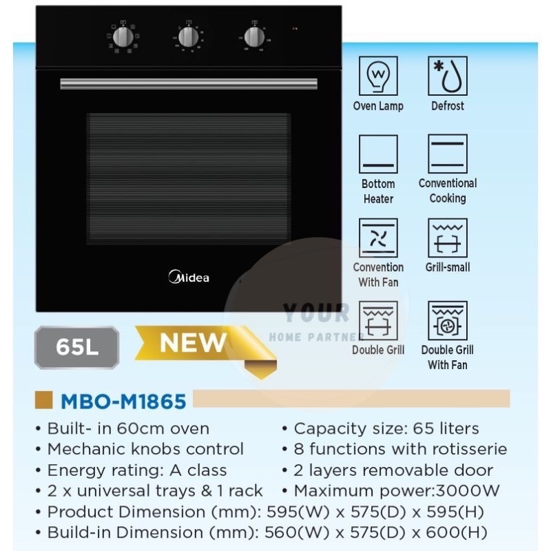 Midea Built In Oven MBOM1865 65L CAPACITY Shopee Malaysia