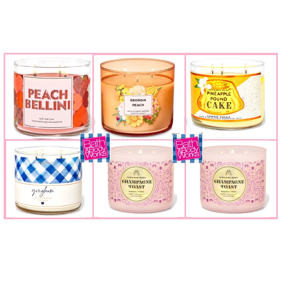 Bath & Body Works Peach Bellini Candle / gingham Candle / peach
