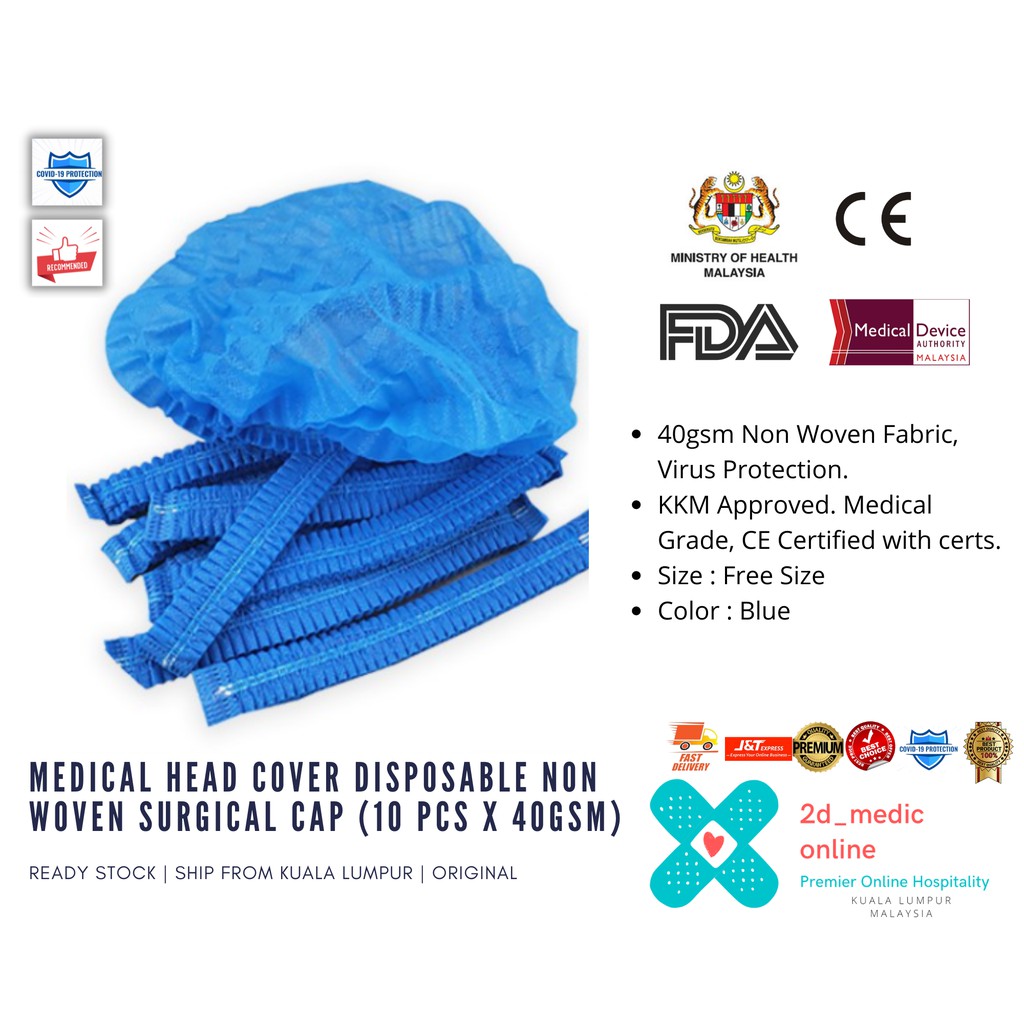 Medical Head Cover Disposable Non Woven Surgical Cap (10 Pcs x 40gsm