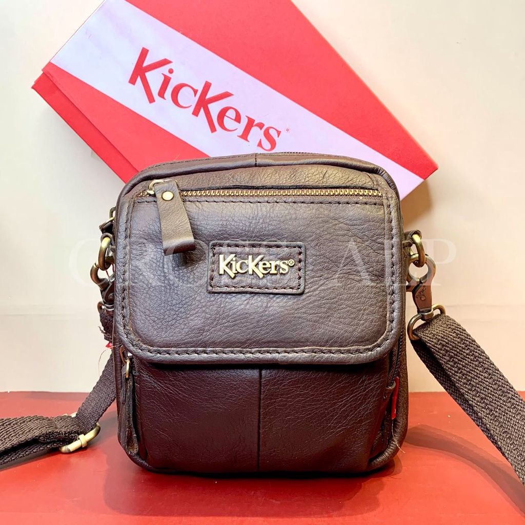 Kickers Sling Bag Pouch Bag Original Genuine Leather Attach With Belt (2 in 1) 1KICS 88223