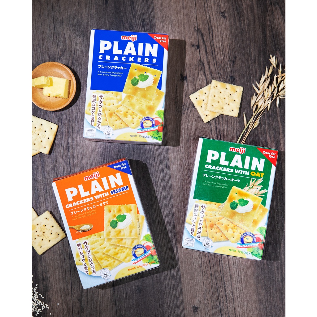 Halal Japan Meiji Plain Cracker Original/Sesame/Oat Healthy Biscuit