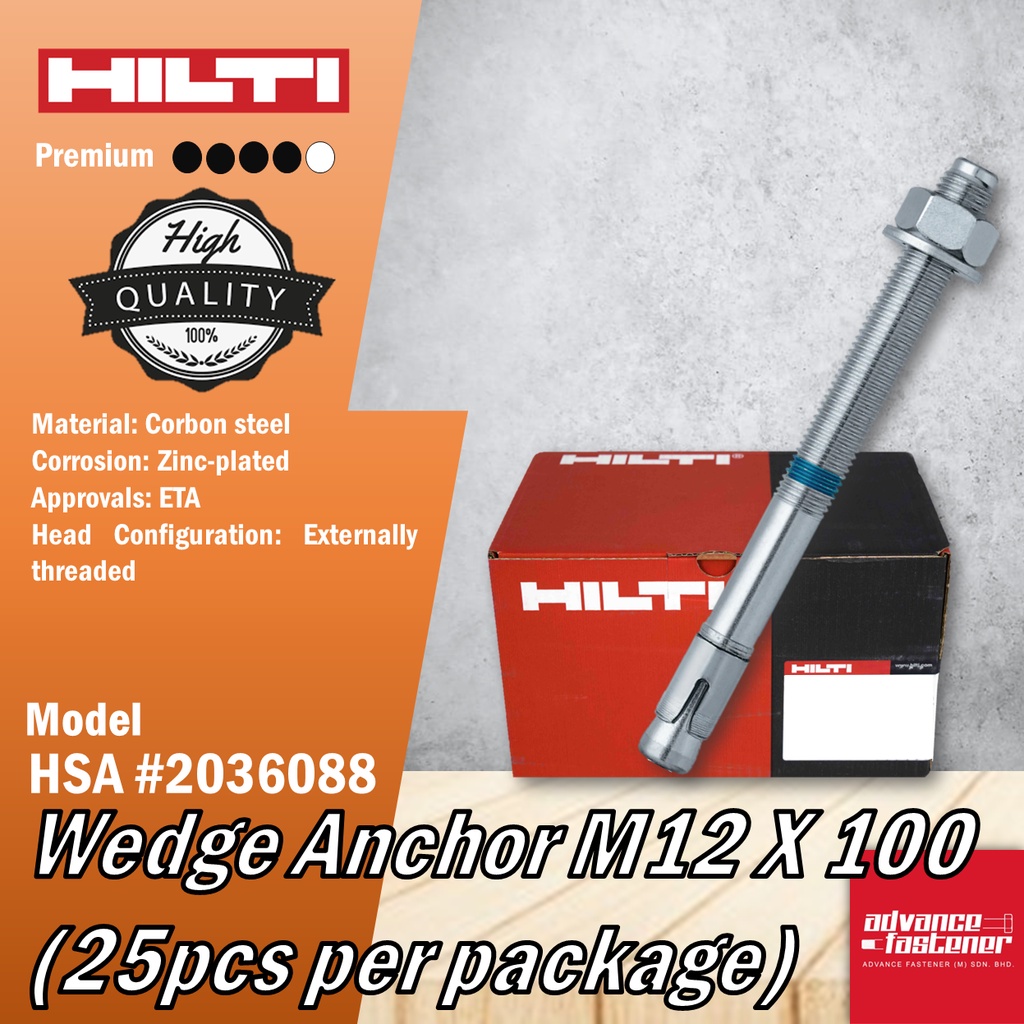 HILTI HSA 2036088 Wedge Anchor M12 x 100 / M20 x 125 (25 / 10 pcs per