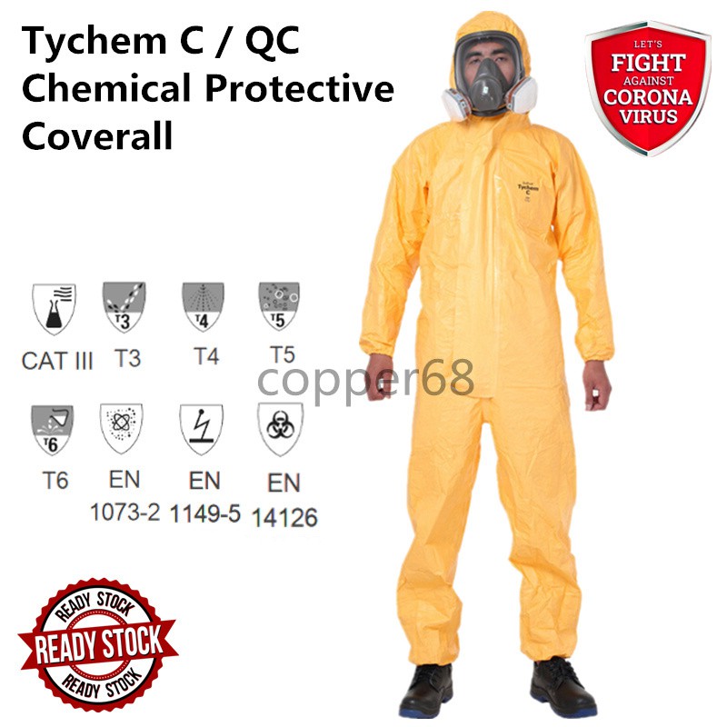 DuPont Tyvek Tychem C QC 2000 Yellow Chemical Protective Hooded