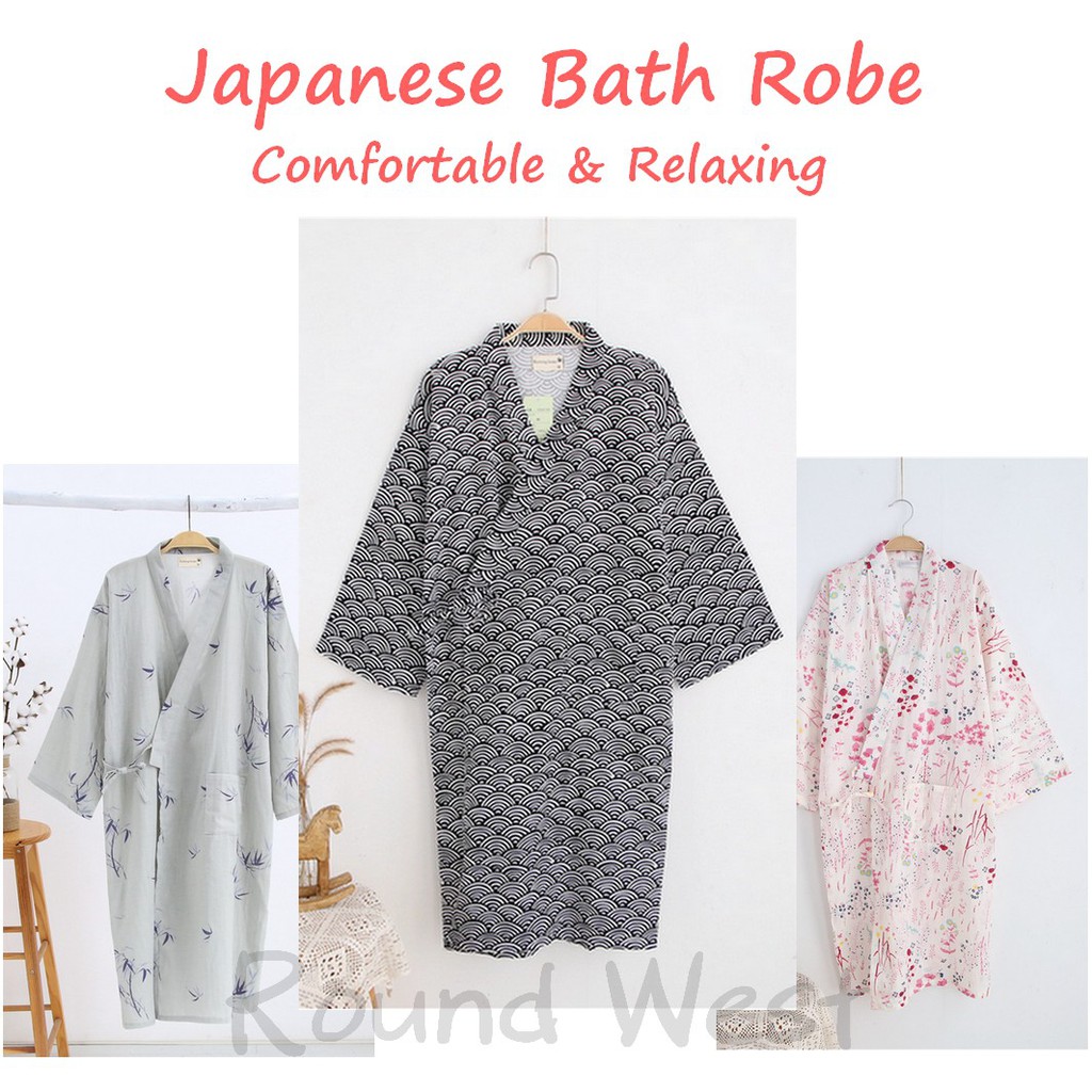 Japanese Bath Robe Kimono Yukata Nightwear Pyjamas Cotton Jubah Mandi
