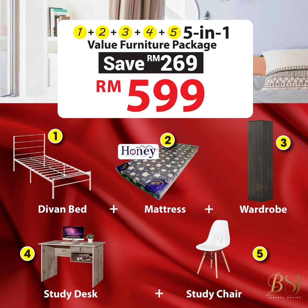 BSJ【 𝟓𝐢𝐧𝟏 𝐂𝐎𝐌𝐁𝐎 𝐒𝐄𝐓】Packej Furnitures Divan Bed Wardrobe Mattress
